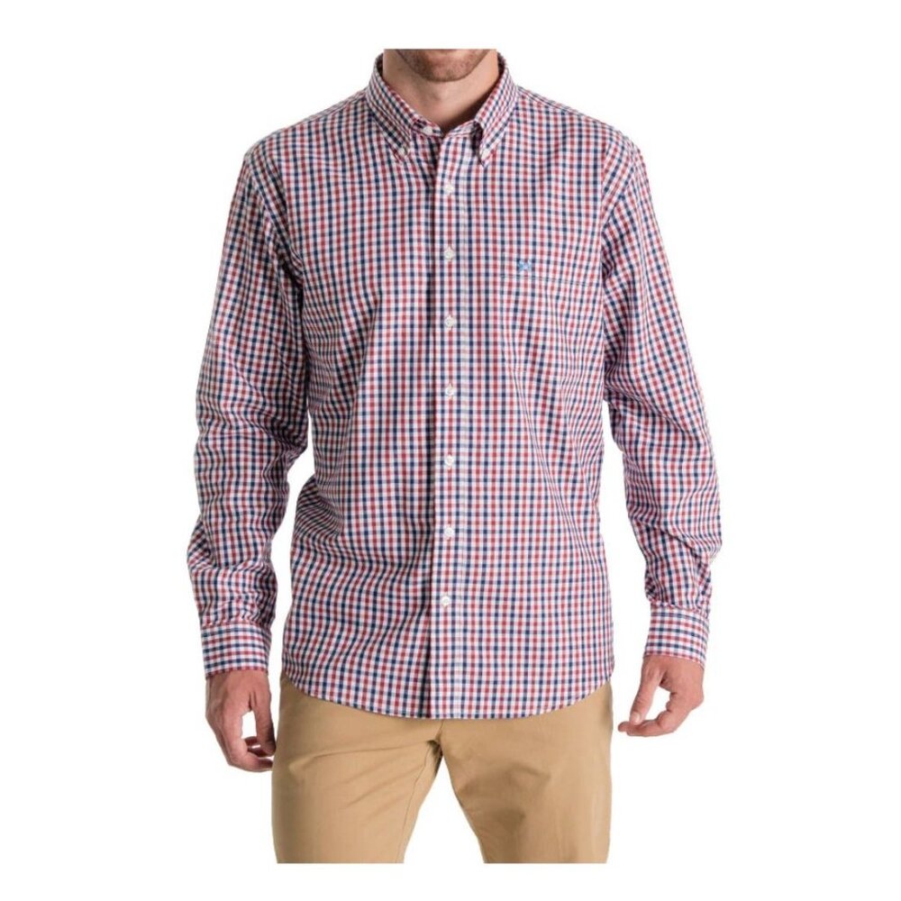 Vineyard Vines Red Blue Check Gingham Preppy Slim Fit Tucker Shirt Size M Whale